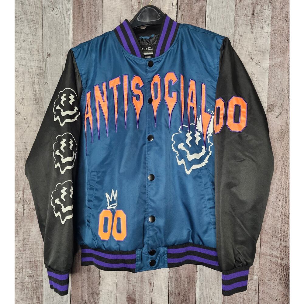 RUE 21 ANTISOCIAL Lightweight Letterman Jacket Blue Coat Men's Small